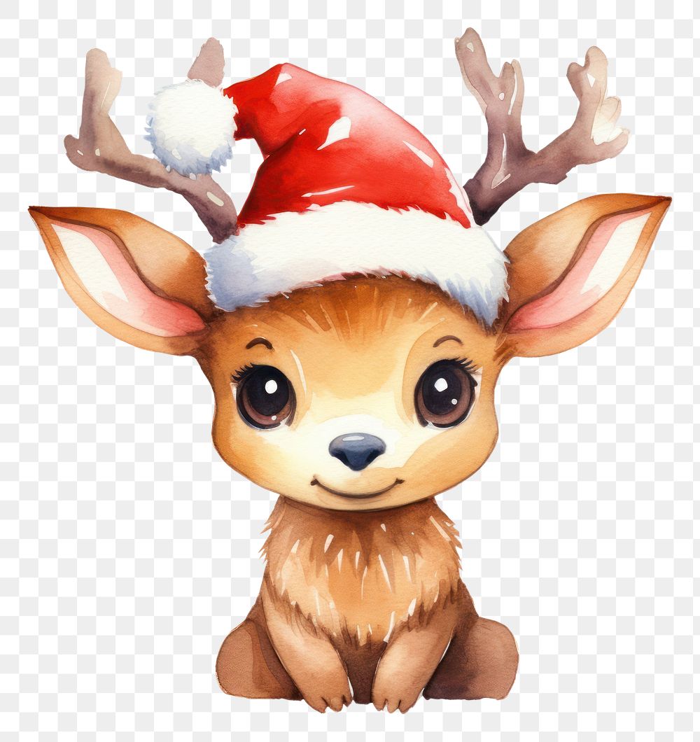 PNG Cute reindeer wearing christmas hat mammal animal white background. AI generated Image by rawpixel.