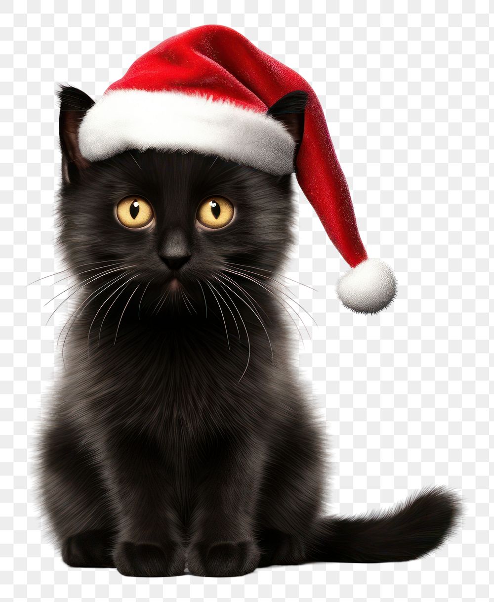 PNG Black cat wearing christmas hat mammal animal kitten. AI generated Image by rawpixel.