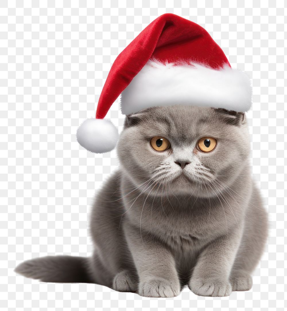 PNG Gray cat wearing christmas hat mammal animal kitten. AI generated Image by rawpixel.
