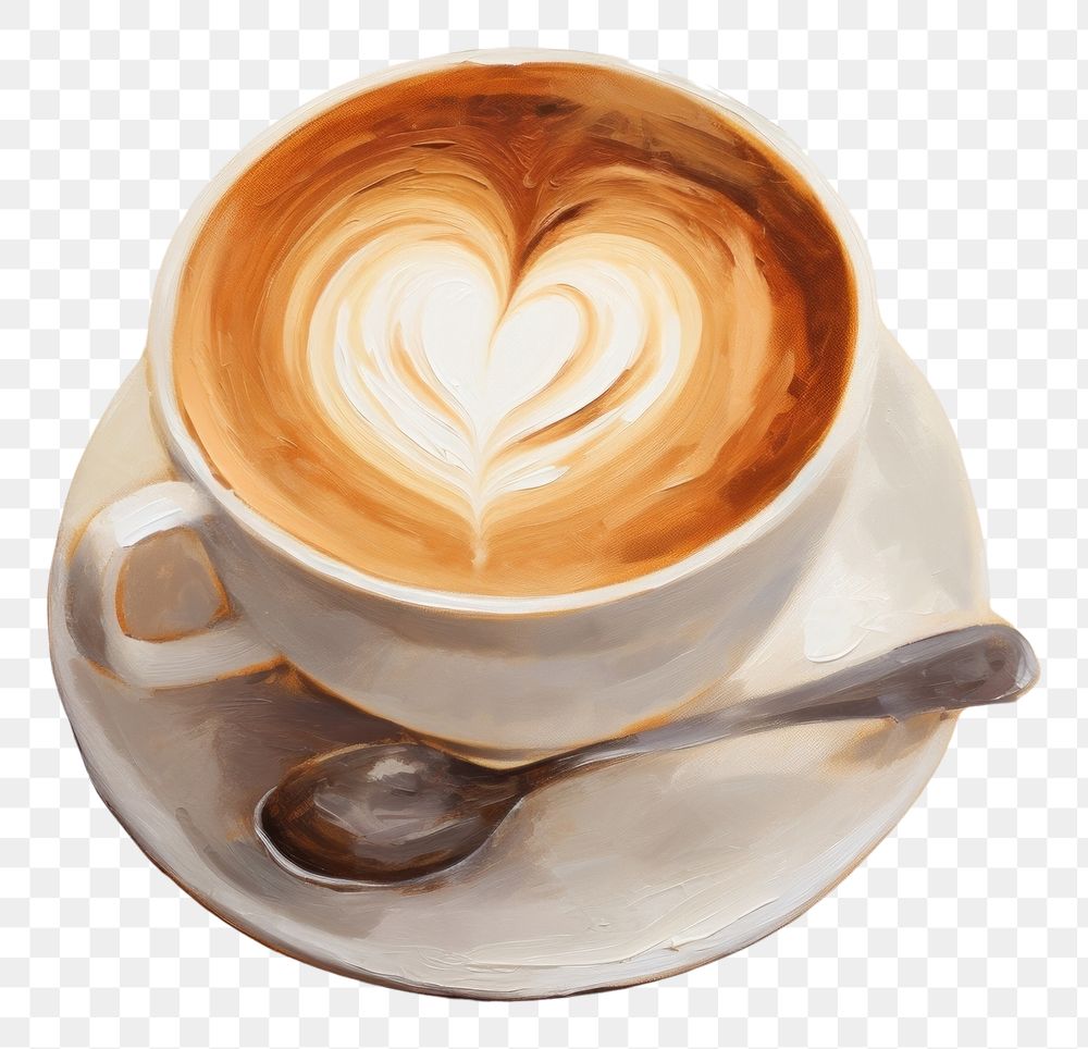 PNG  Coffee love latte painting spoon drink. AI generated Image by rawpixel.