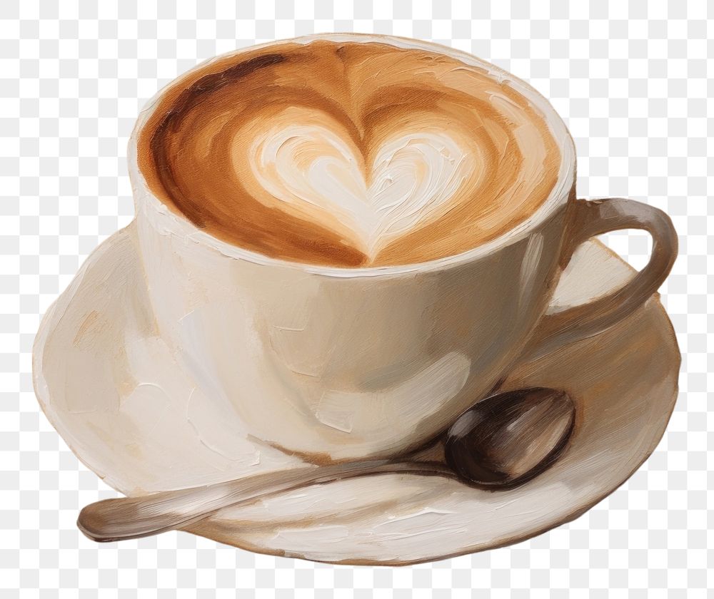 PNG  Coffee love latte painting saucer spoon. AI generated Image by rawpixel.