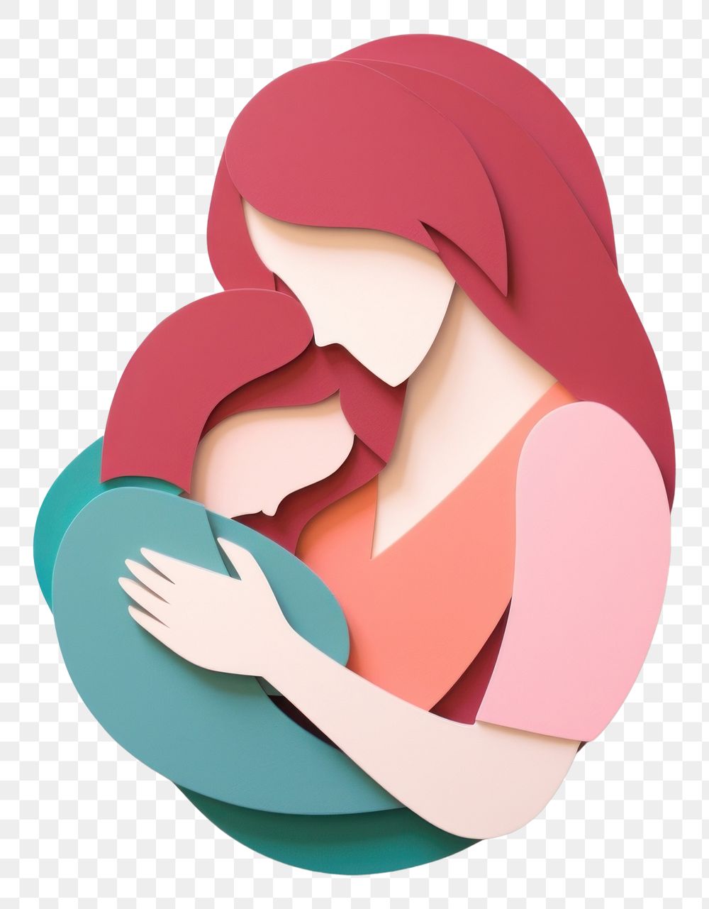 PNG  Mom hugging baby craft art representation. AI generated Image by rawpixel.