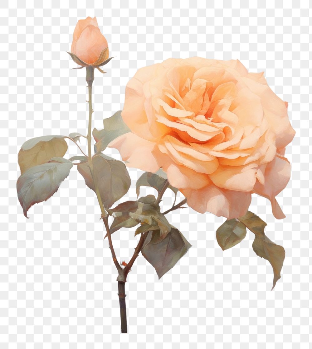 PNG  Orange rose painting flower plant. AI generated Image by rawpixel.