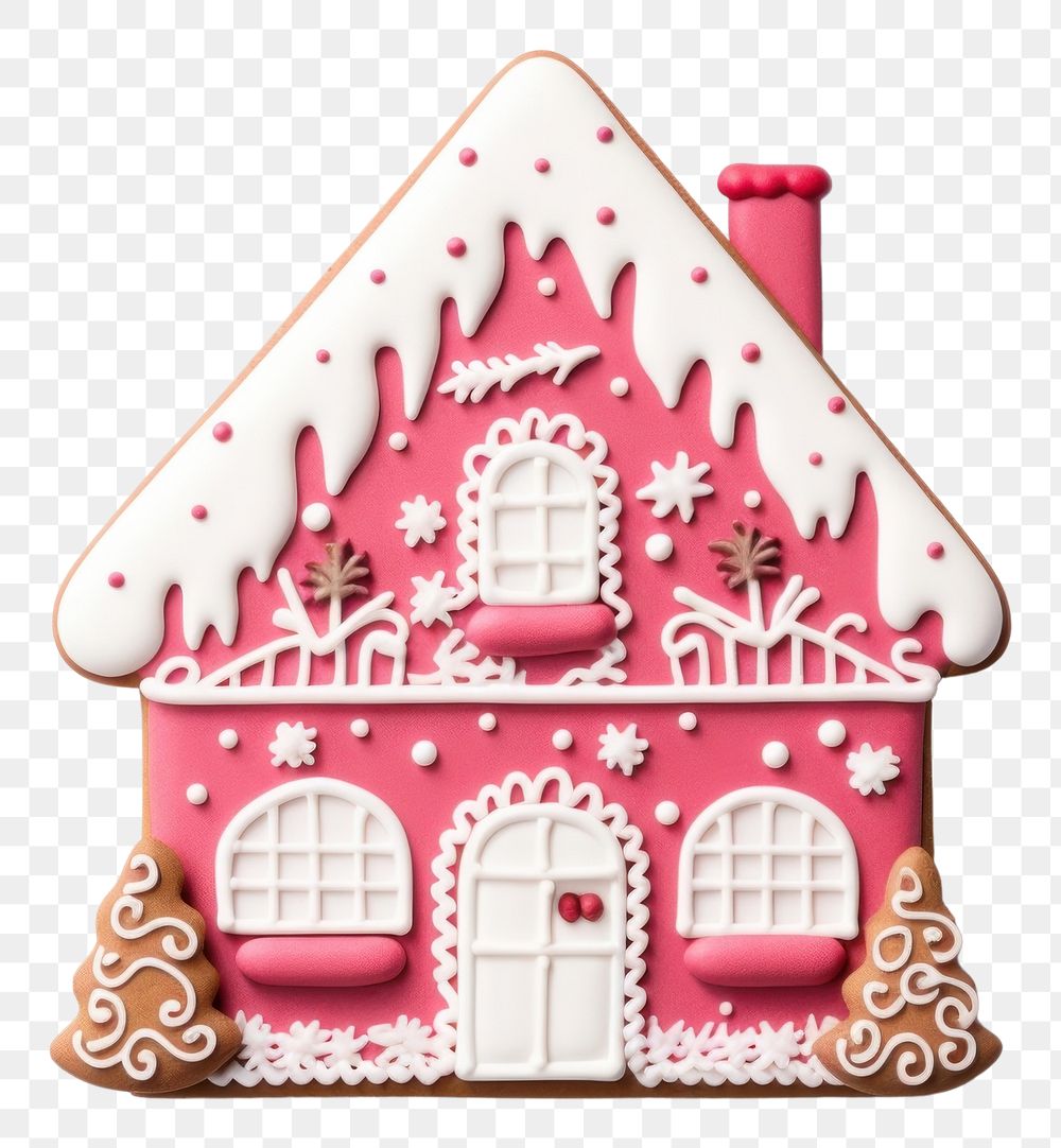 PNG Cute christmas house cookie gingerbread dessert icing. AI generated Image by rawpixel.