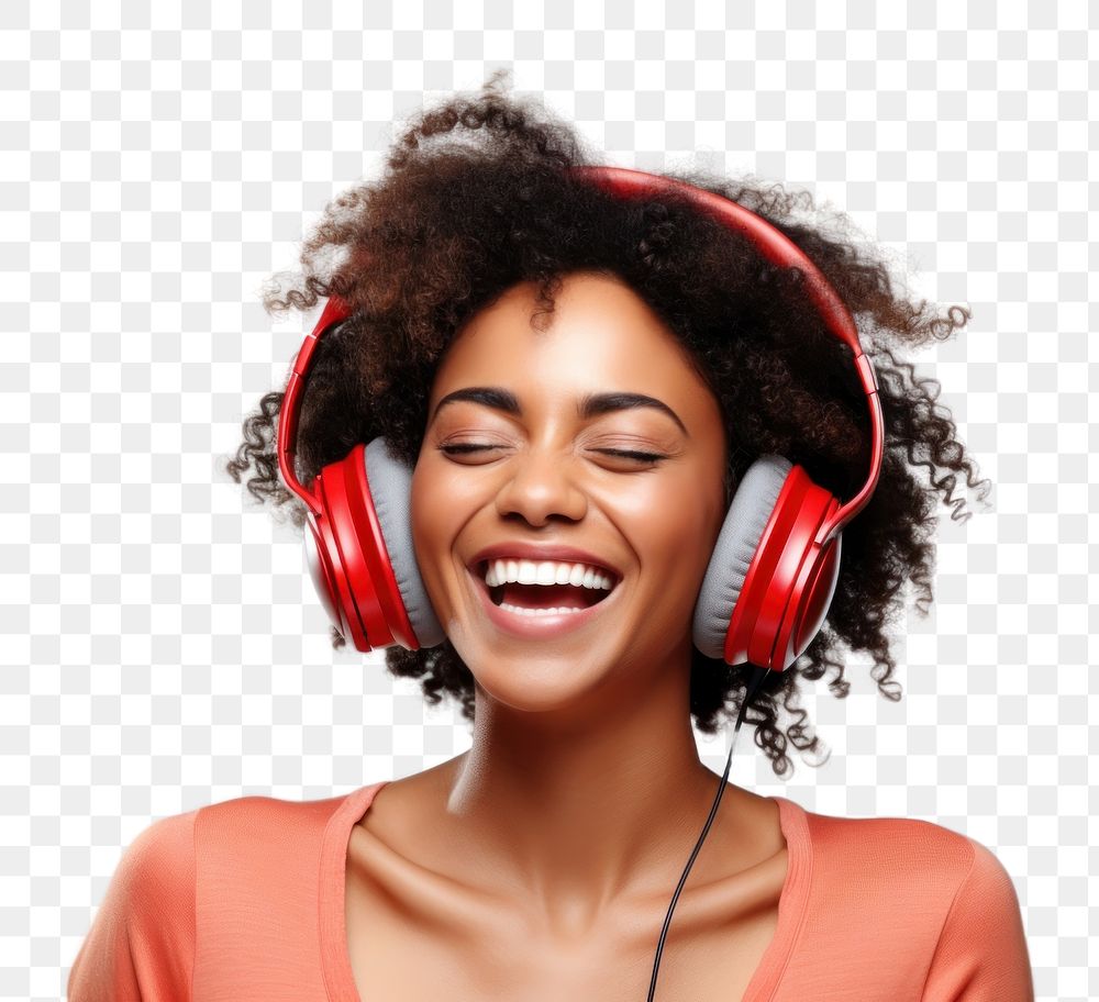 PNG  Headphones listening laughing headset