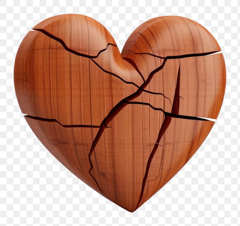 Broken heart shape wood white background affectionate. AI generated Image by rawpixel.