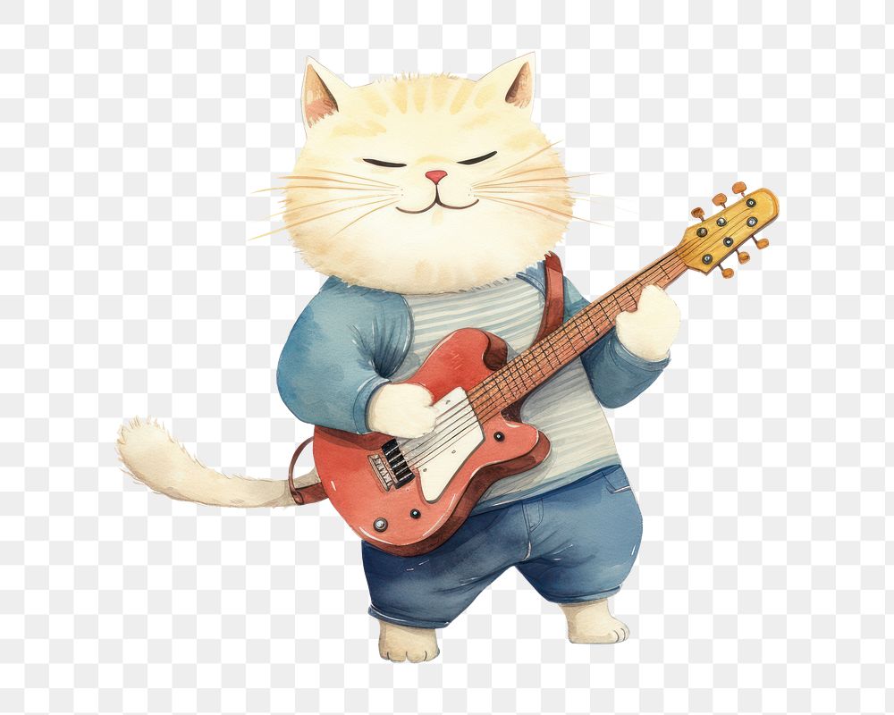 PNG Cat guitarist performance creativity carnivora. AI generated Image by rawpixel.