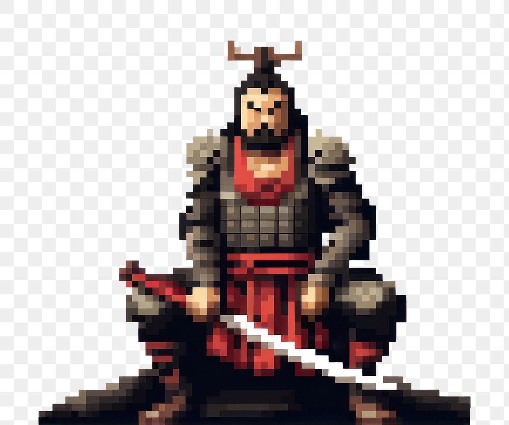 Pixelated cartoon samurai person. 