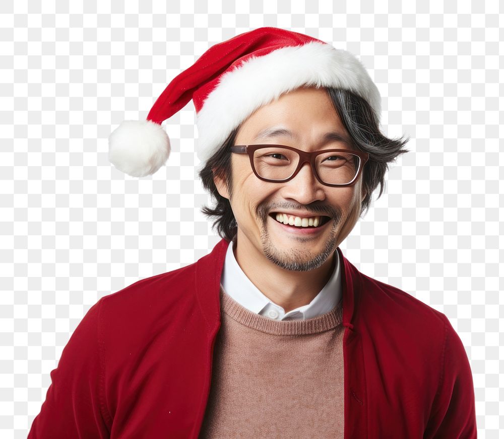 PNG  Santa Claus hat laughing portrait glasses. AI generated Image by rawpixel.