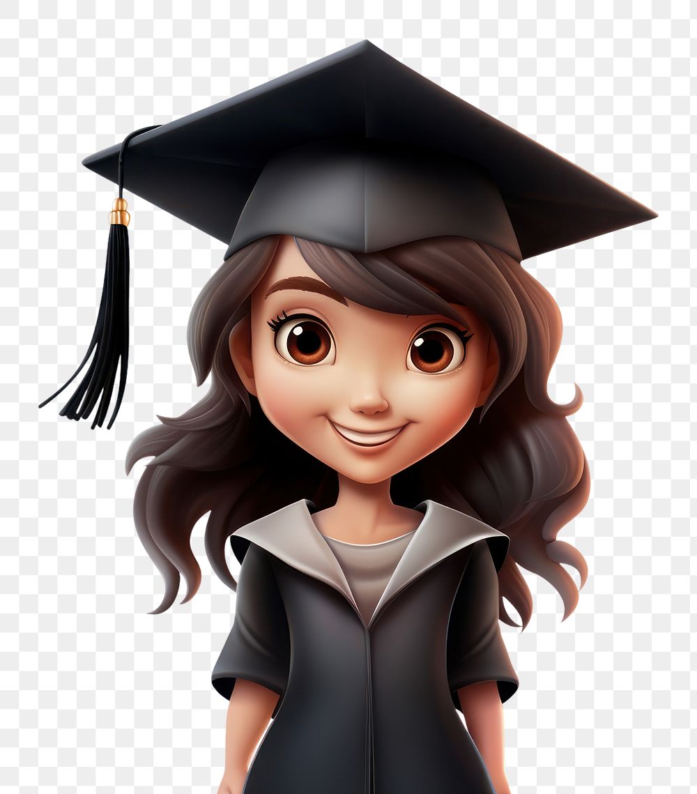 PNG Cute girl wearing graduation hats white background representation intelligence. 