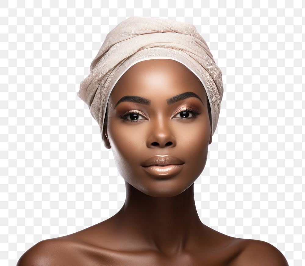 PNG  Woman skincare advertisement portrait turban adult. AI generated Image by rawpixel.