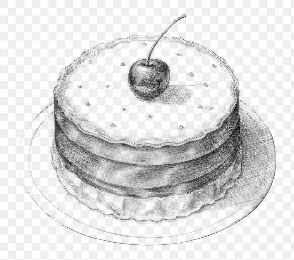 PNG Realistic pencil vintage drawing *cake*, pencil sketch texture, black & white color,minimal , isolated on white paper…