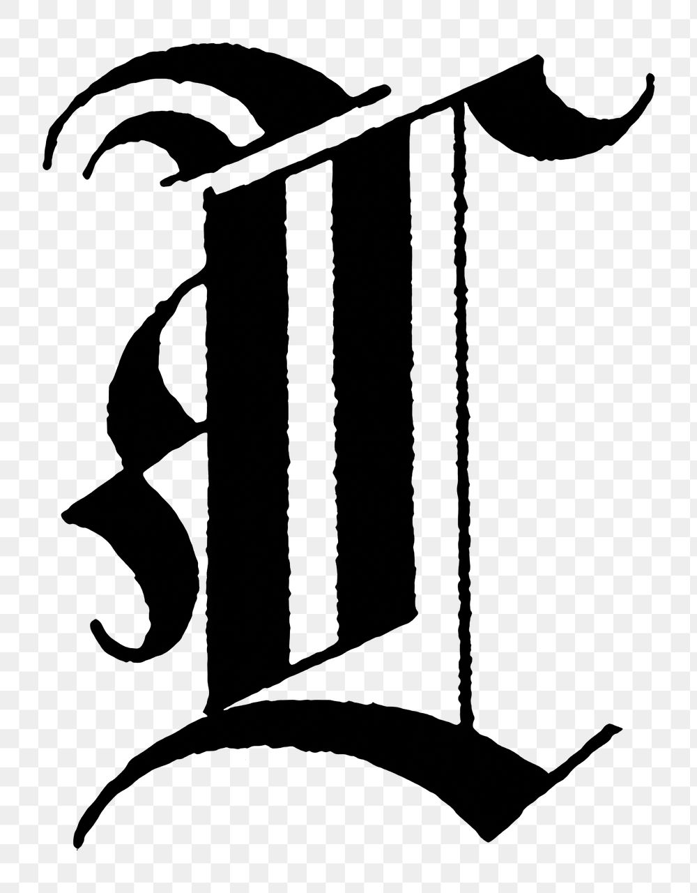 L letter PNG, German gothic font, transparent background