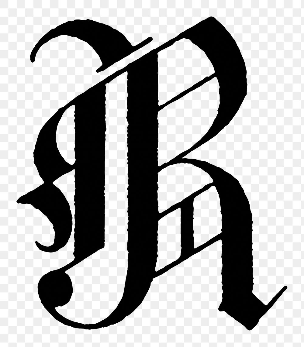 R letter PNG, German gothic font, transparent background