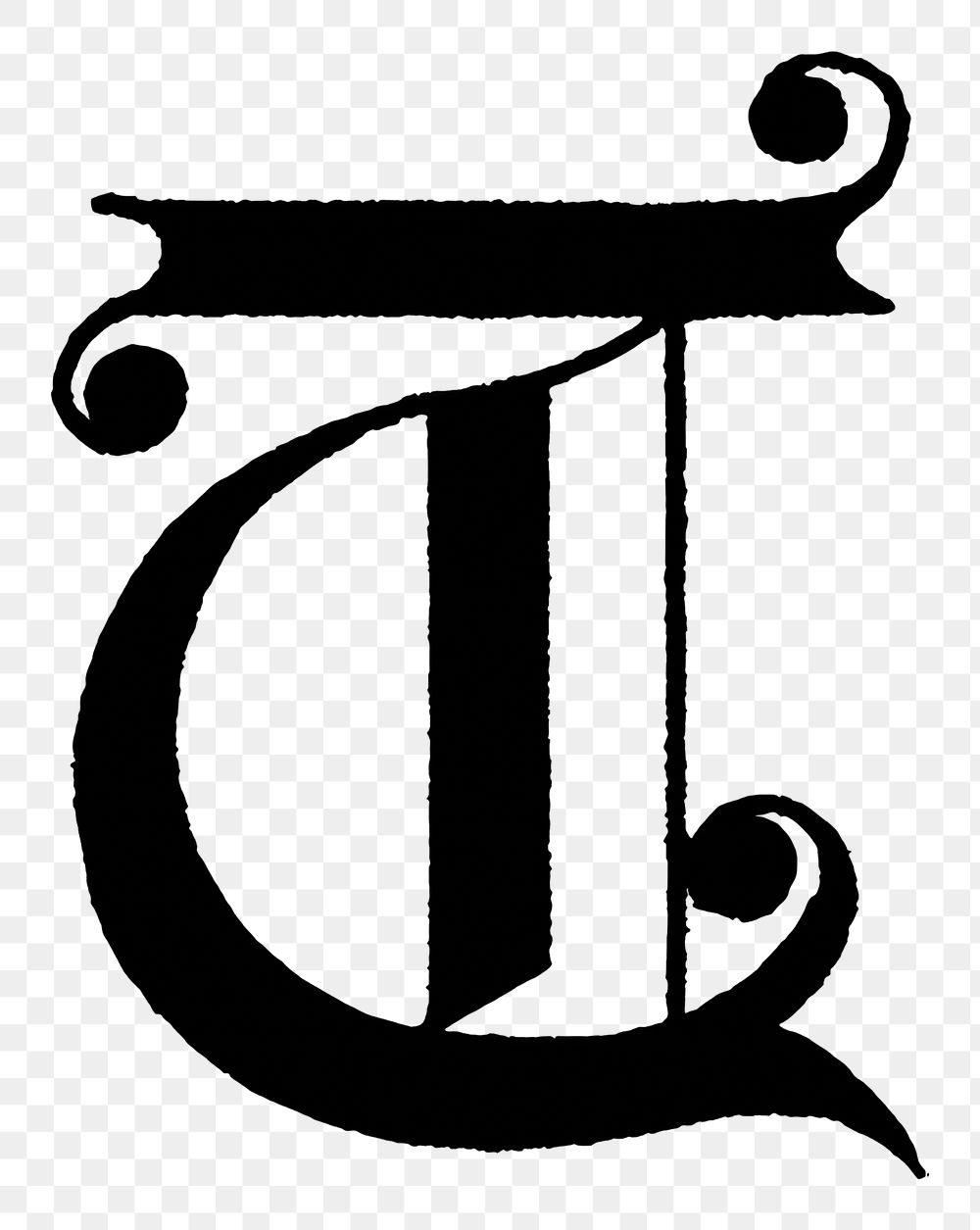 T letter PNG, flemish style font, transparent background