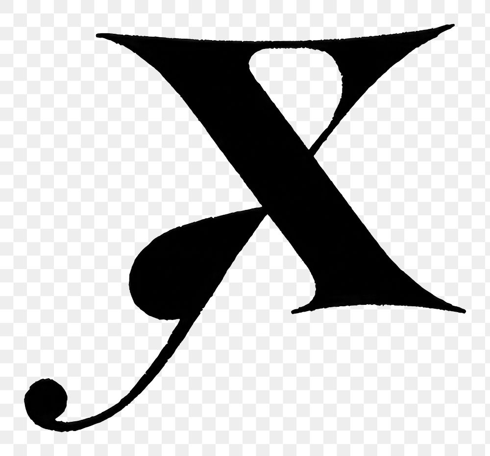 X letter PNG, gothic initials font, transparent background