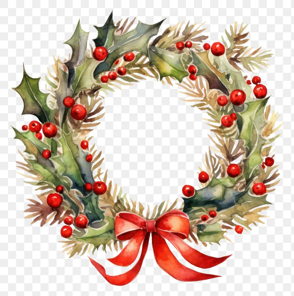 PNG Christmas wreath, watercolor element, transparent background