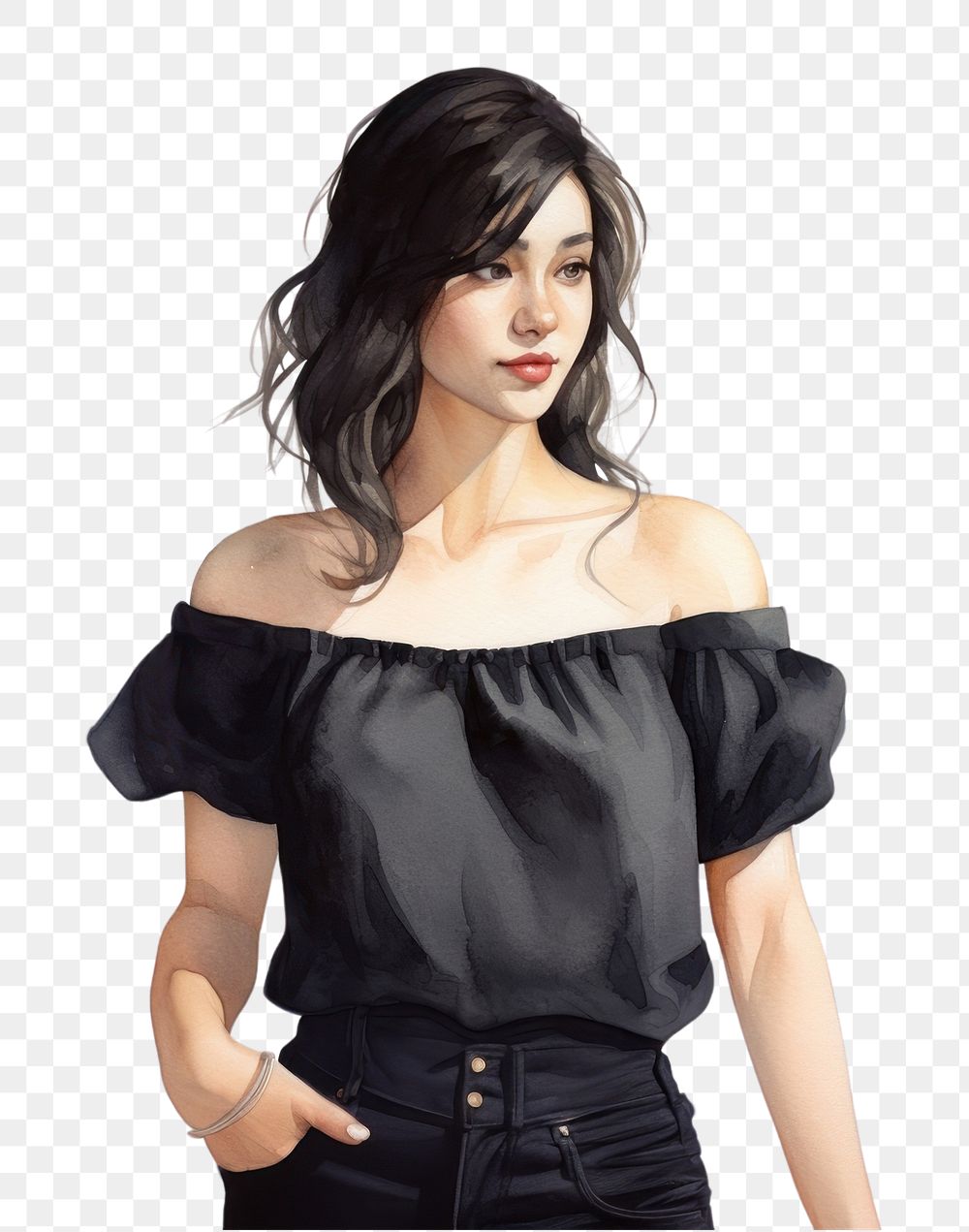 PNG  Off shoulder shirt portrait sleeve dress. AI generated Image by rawpixel.
