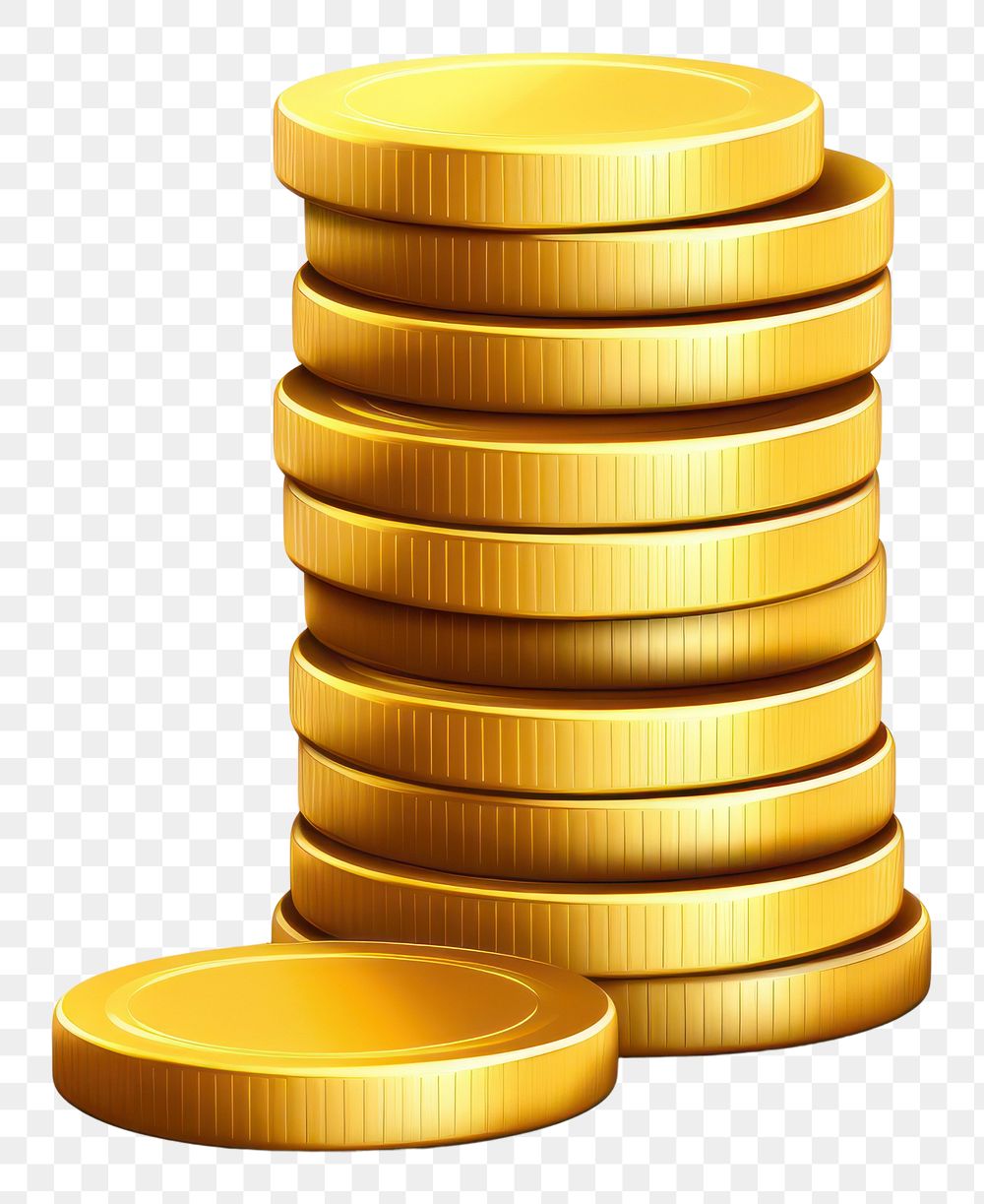 PNG A minimal golden coin stack money white background investment. AI generated Image by rawpixel.