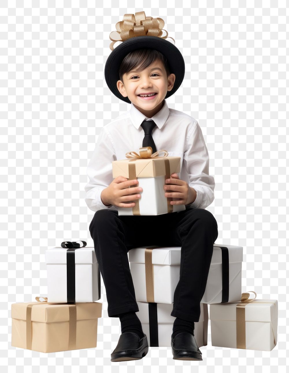 PNG Holding gift boxes sitting child head. AI generated Image by rawpixel.
