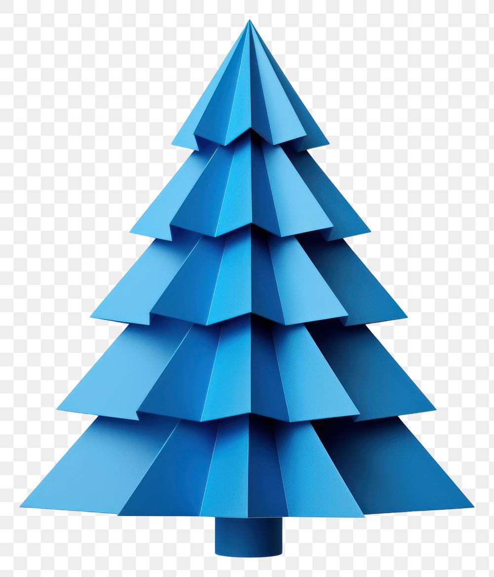 PNG A paper chirstmas tree origami blue white background. 