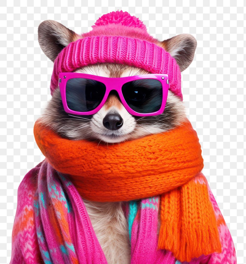 PNG Cute Animal scarf sunglasses portrait. AI generated Image by rawpixel.