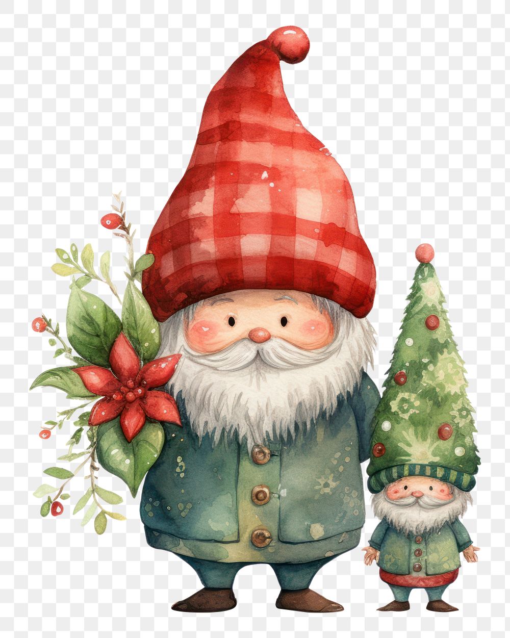 PNG  Flat watercolor paint christmas tree graphic gnome. AI generated Image by rawpixel.