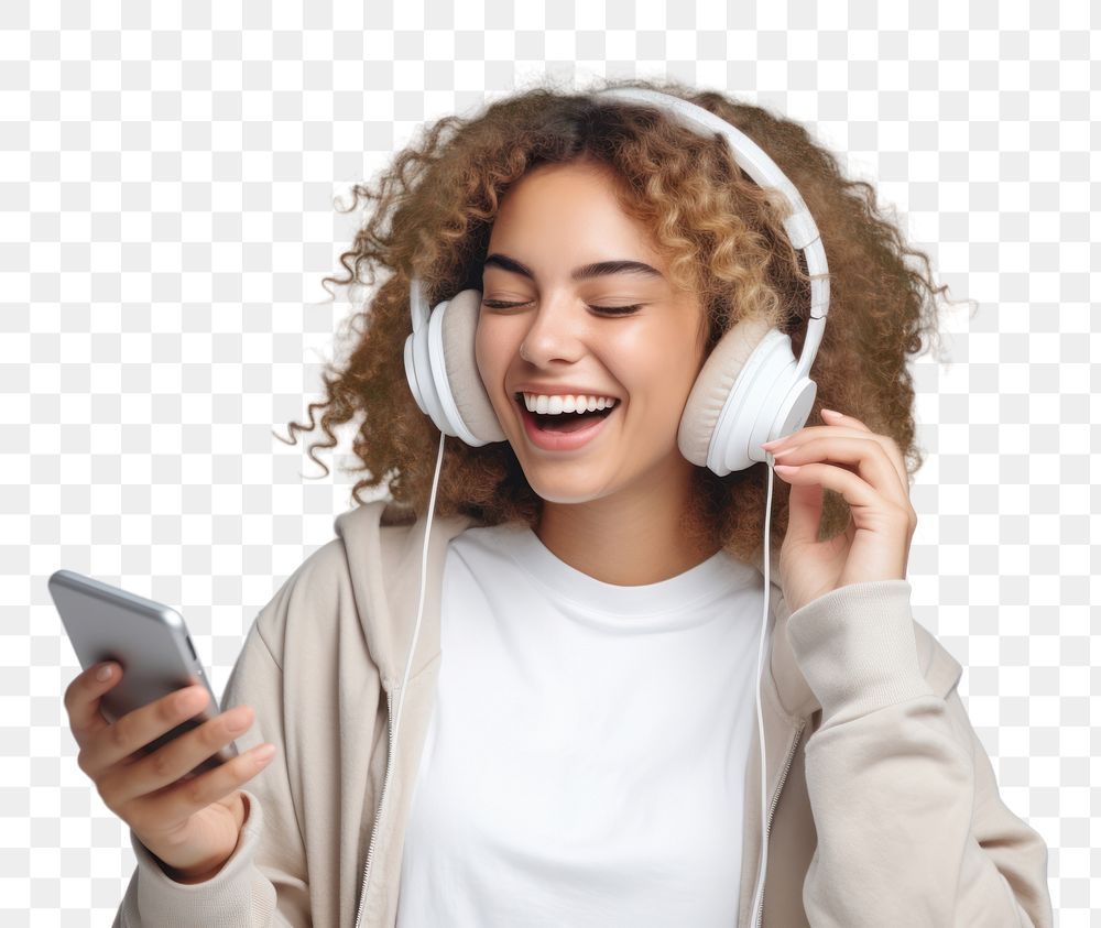 PNG Headphones listening laughing headset. 