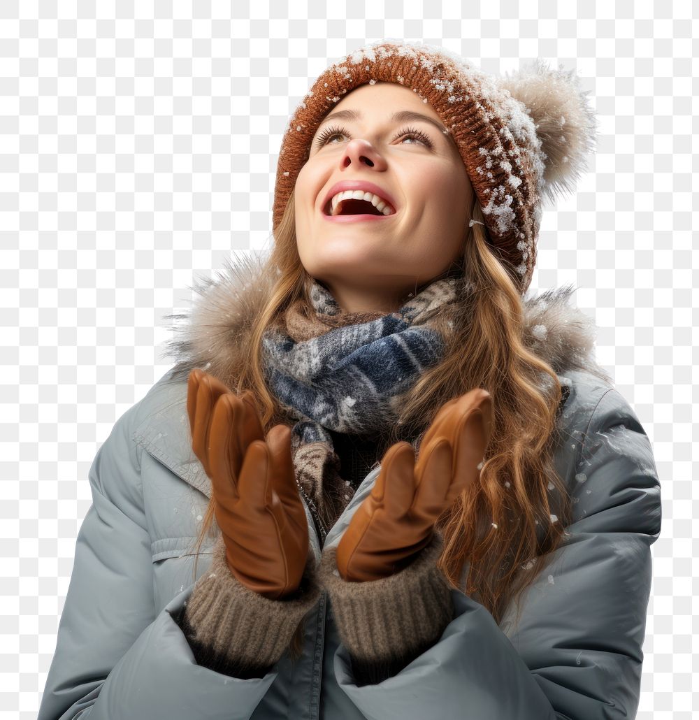 PNG Snow laughing portrait outdoors. AI generated Image by rawpixel.