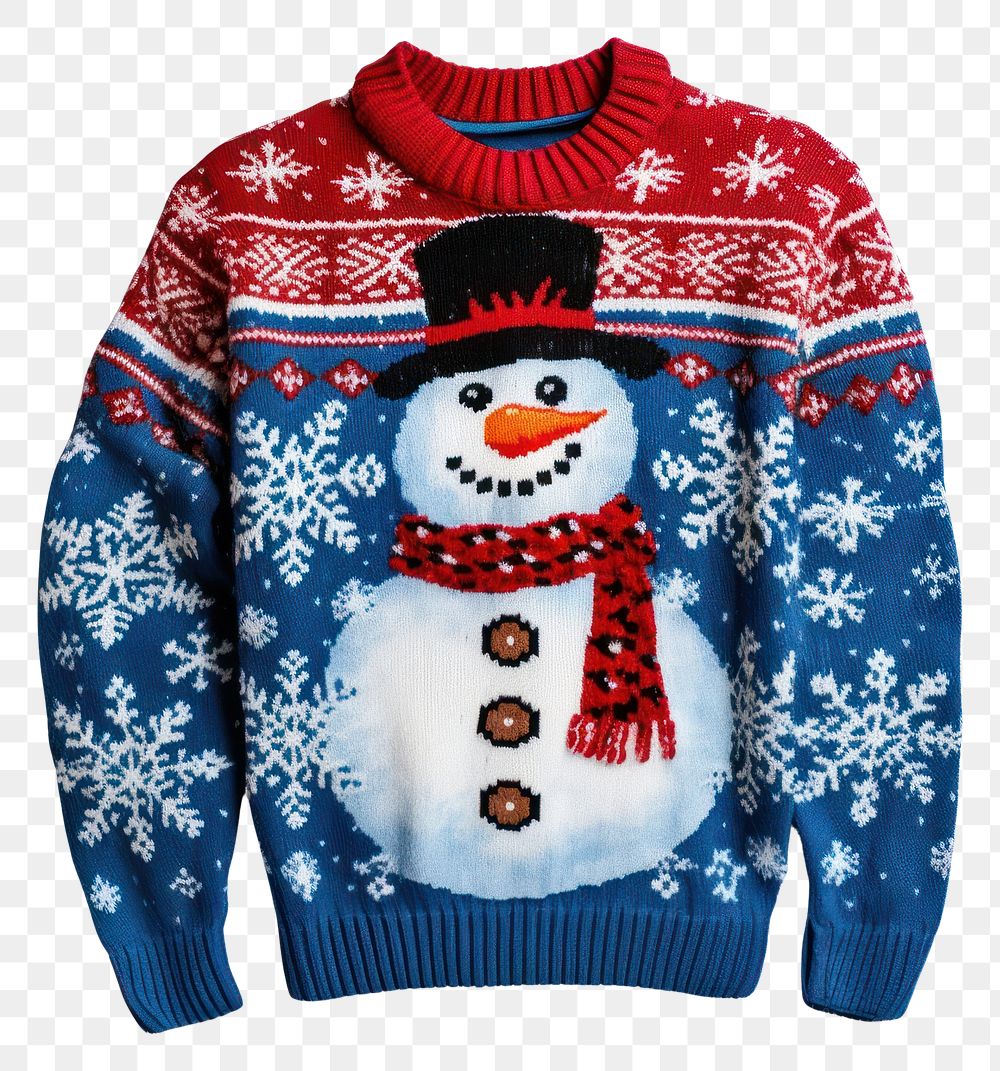 PNG Heavy blue Christmas ugly sweater snowman sweatshirt christmas. AI generated Image by rawpixel.