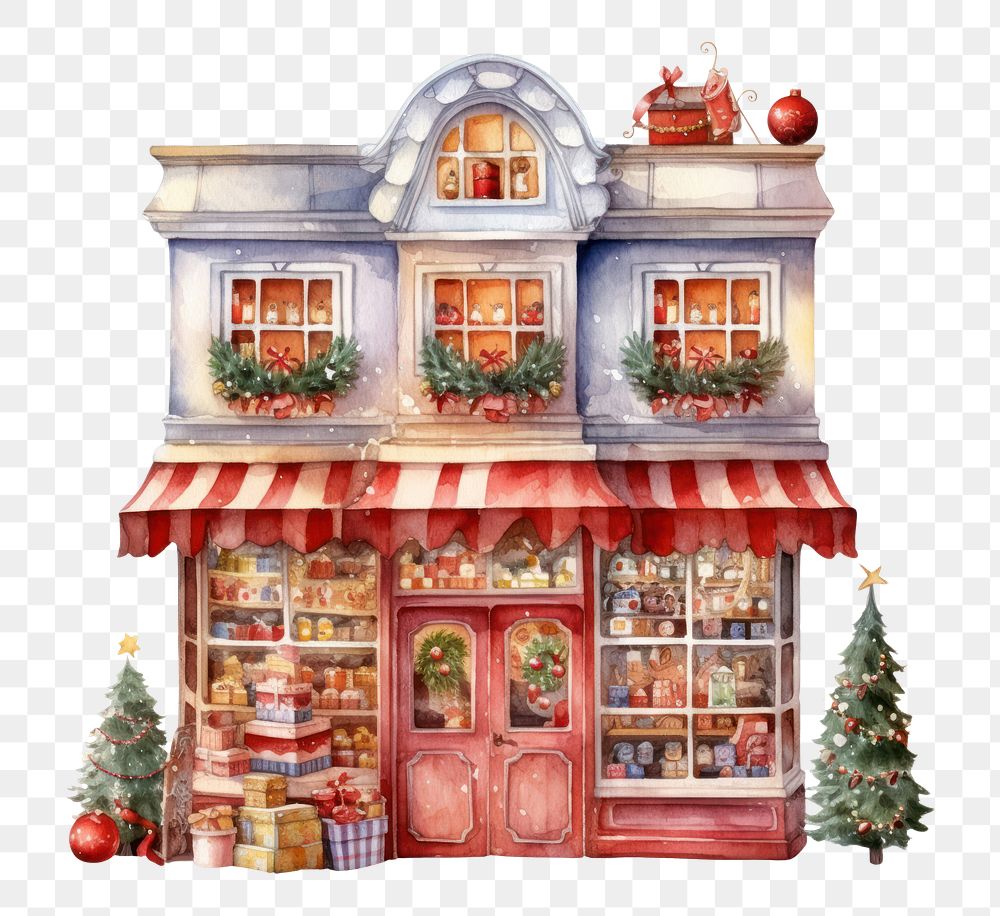 PNG Christmas toy shop confectionery architecture illuminated. AI generated Image by rawpixel.