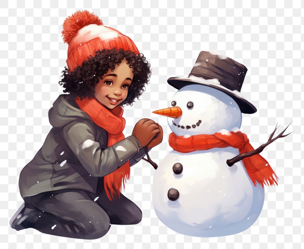 PNG Black children building snowman winter adult white. AI generated Image by rawpixel.