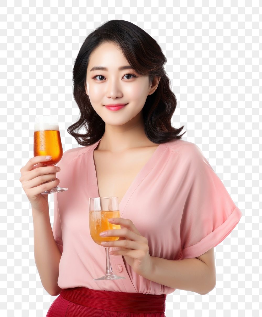 PNG Normal looking asian woman drinking beer juice photo white background. AI generated Image by rawpixel.