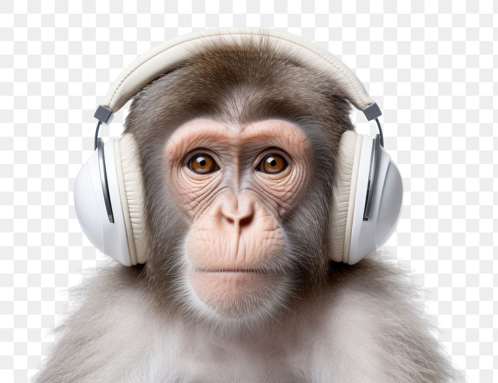 PNG Monkey mammal ape headphones. AI generated Image by rawpixel.