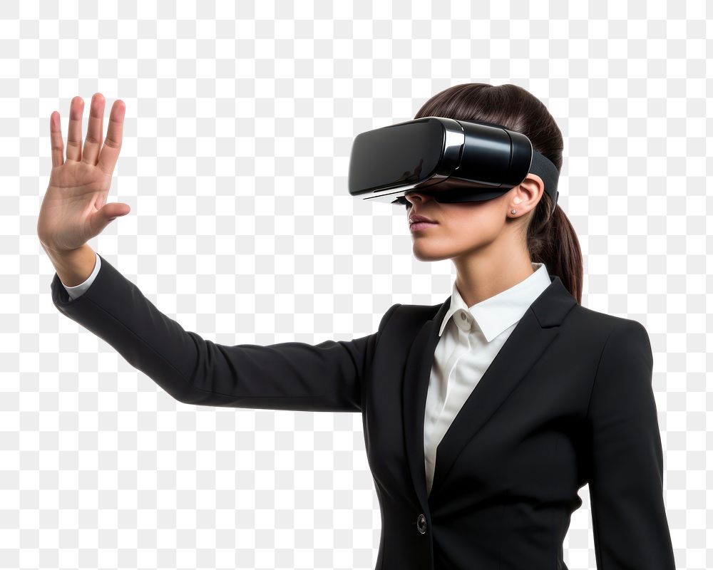 PNG  Woman using VR finger photo white background. AI generated Image by rawpixel.