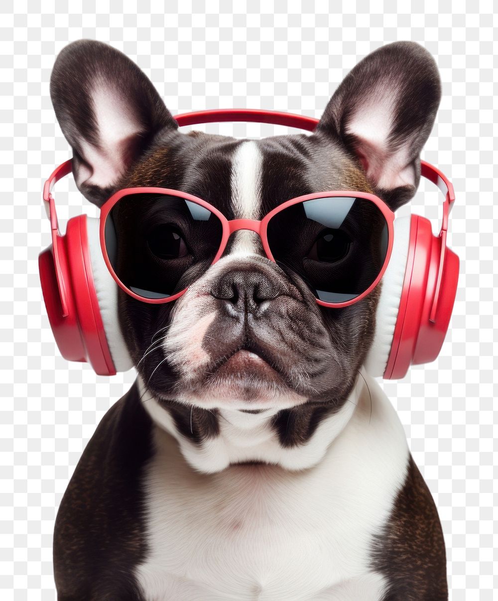 PNG Bulldog mammal pet headphones. AI generated Image by rawpixel.