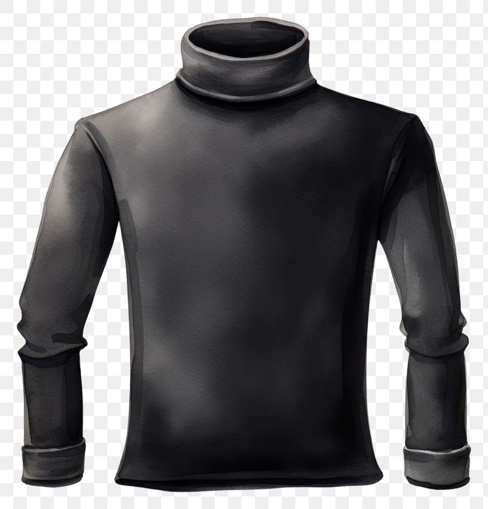 PNG black turtleneck sweatshirt, watercolor fashion element, transparent background