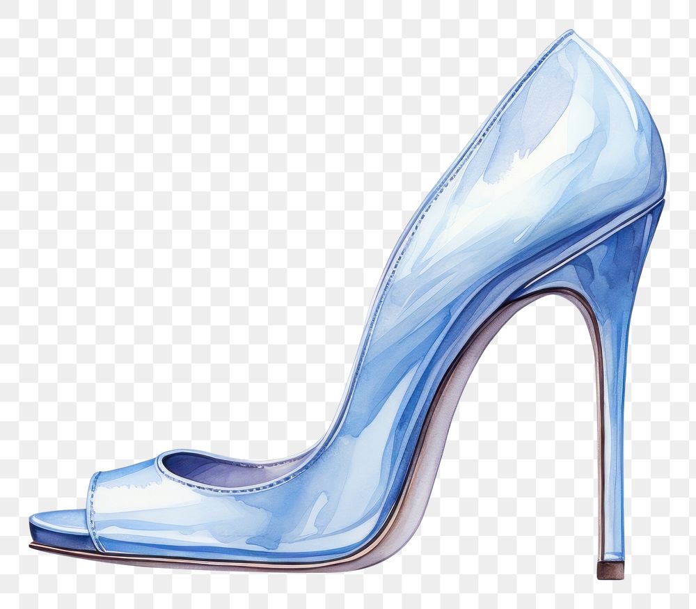 PNG blue stiletto high heels, watercolor fashion element, transparent background