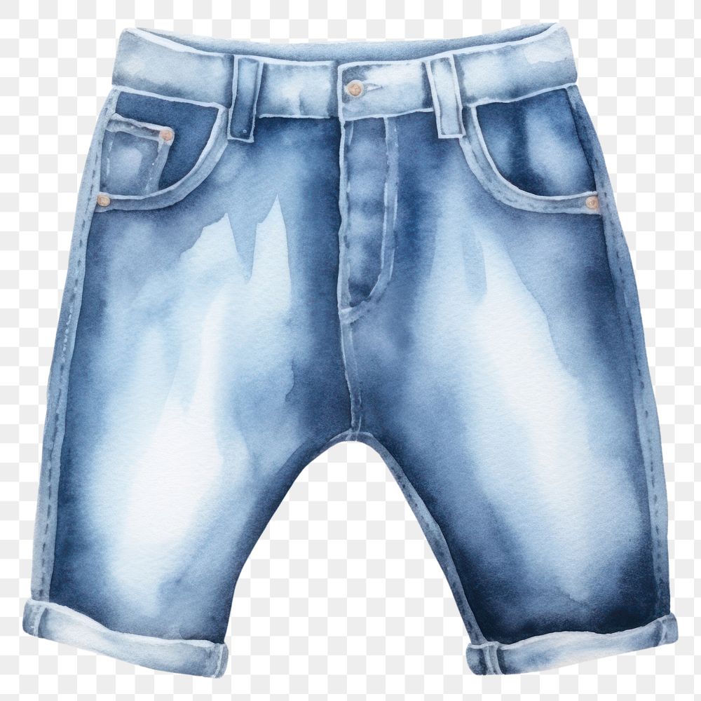 PNG jeans shorts, watercolor fashion element, transparent background