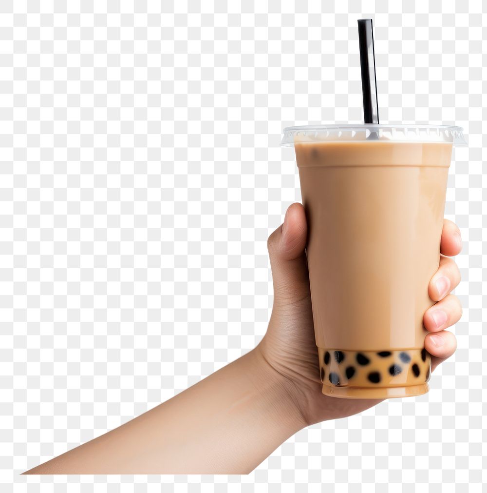PNG  Hand holding bubble tea drink cup white background. AI generated Image by rawpixel.