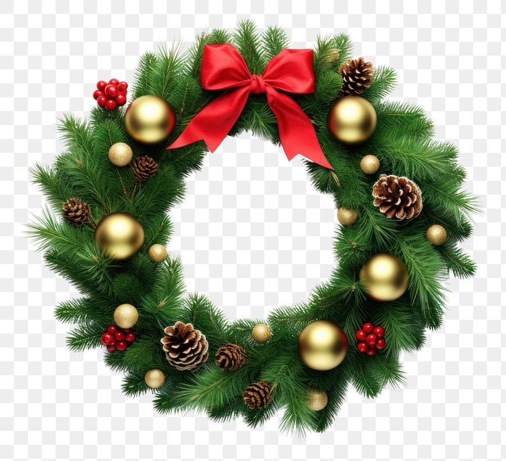 PNG Wreath christmas plant green white background