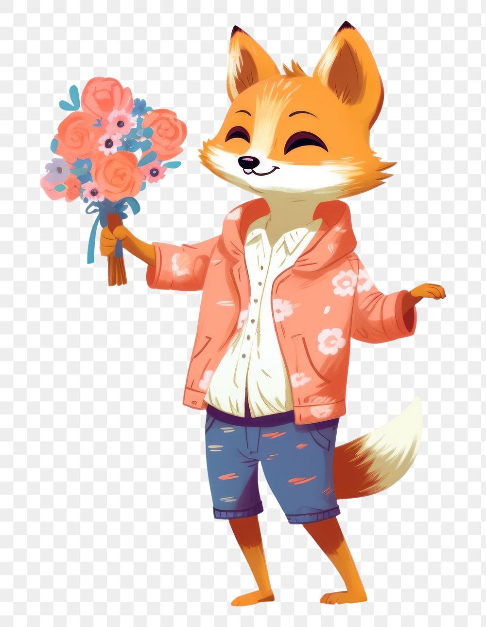 PNG  Fox cartoon flower cute. AI generated Image by rawpixel.