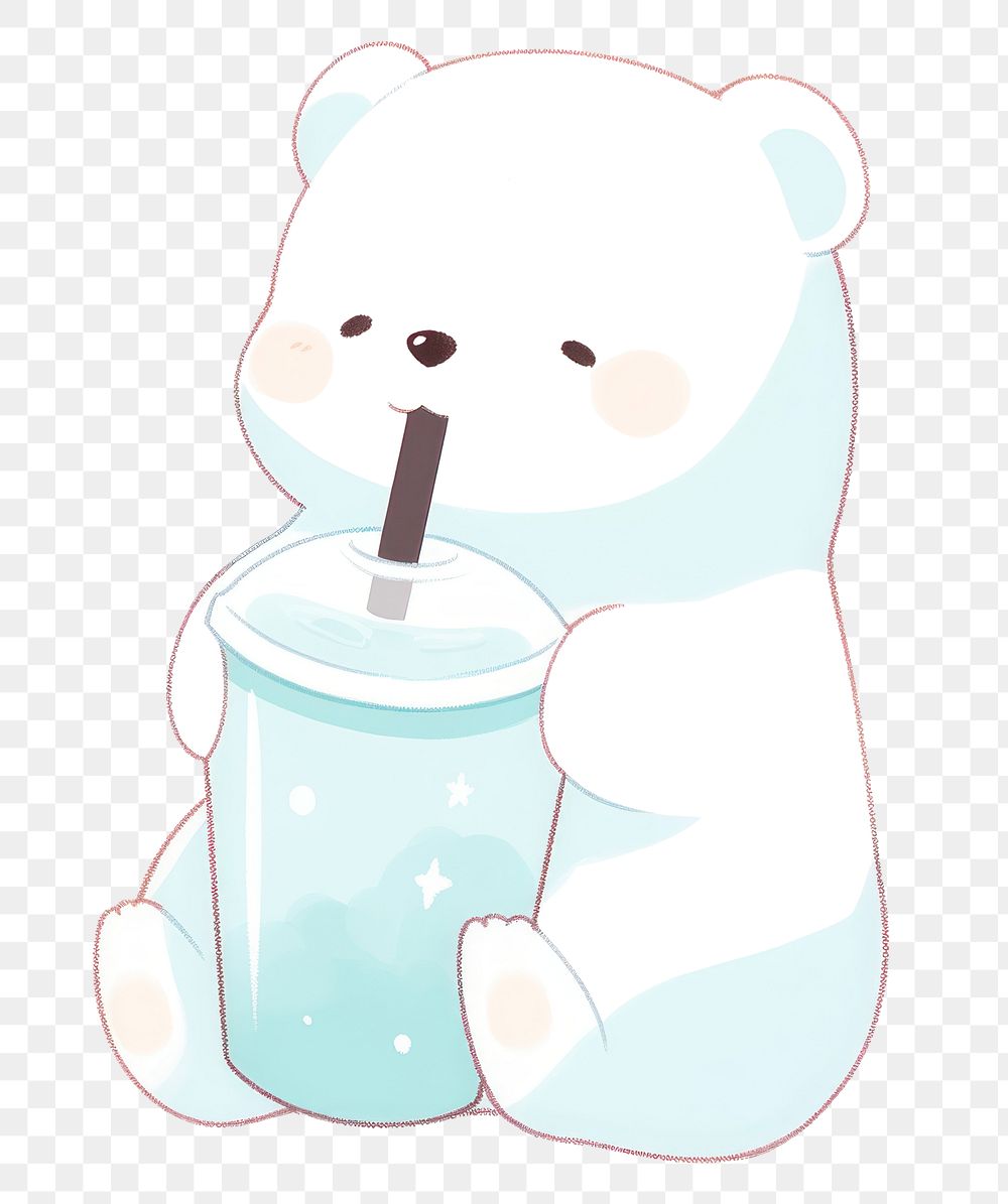 PNG Polar bear drinking cocoa drawing refreshment illustrated. AI generated Image by rawpixel.