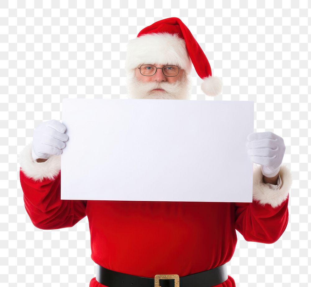 PNG Santa holding blank sign christmas adult white background. AI generated Image by rawpixel.