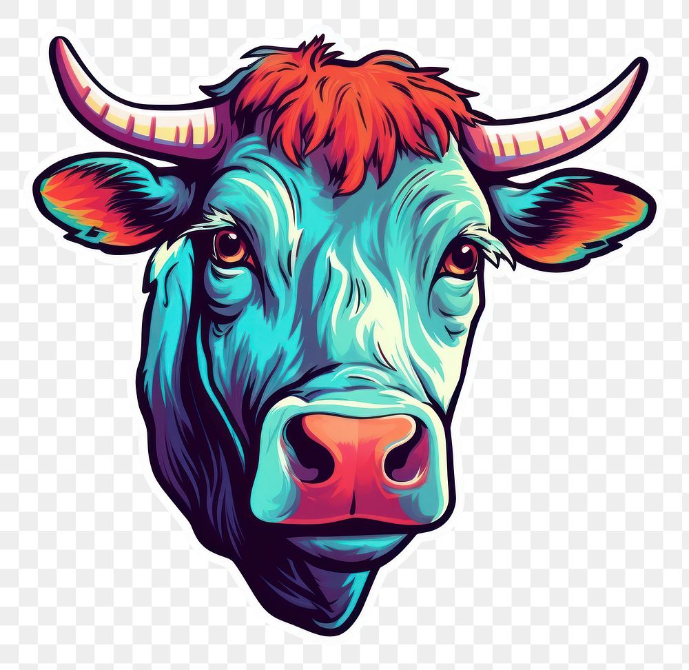 PNG  Bull pop art sticker livestock buffalo mammal. AI generated Image by rawpixel.