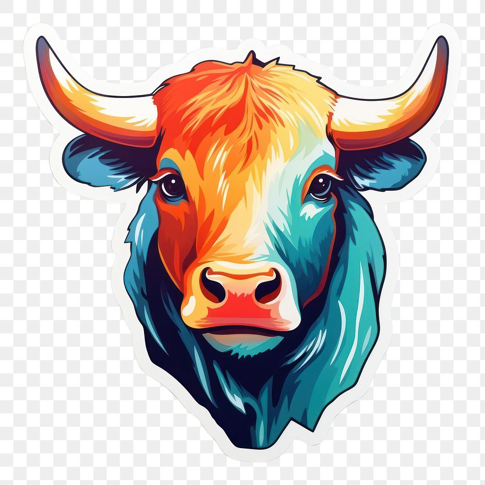 PNG  Bull pop art stiker livestock buffalo cattle. AI generated Image by rawpixel.