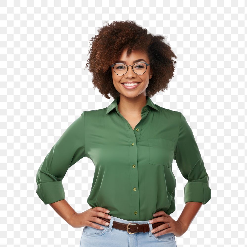 PNG  African american women standing glasses smiling. 