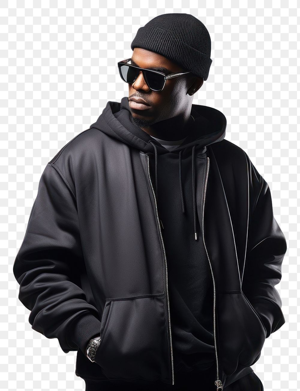 PNG Black man sweatshirt sunglasses portrait. AI generated Image by rawpixel.