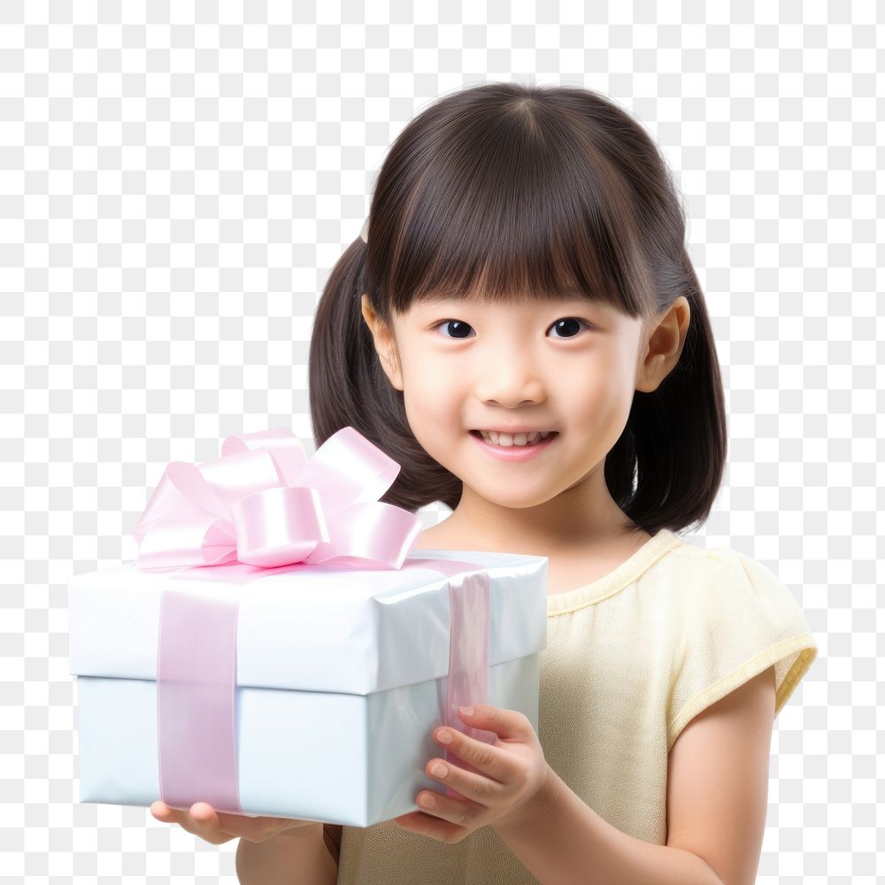 PNG  A japanese youngest child wearing a party hat birthday holding gift. AI generated Image by rawpixel.