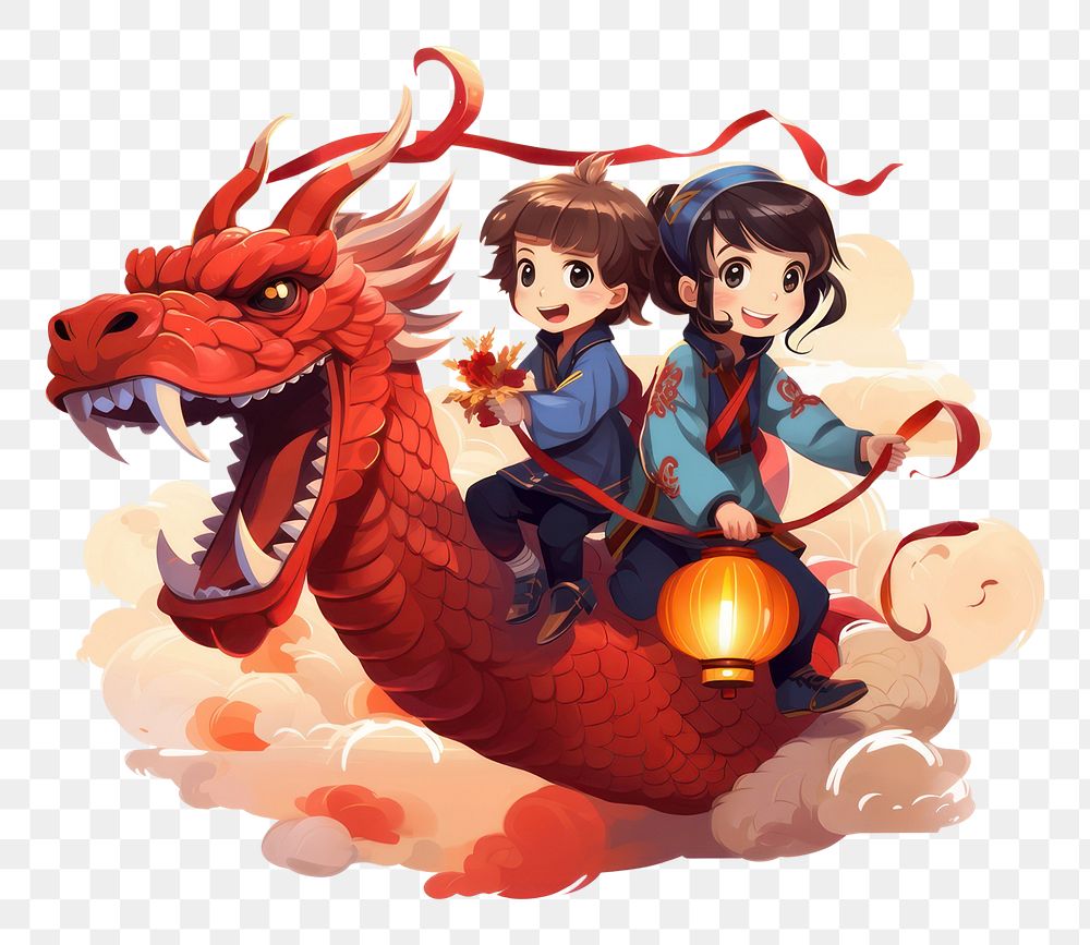 PNG Chinese new year anime representation togetherness. AI generated Image by rawpixel.
